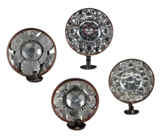 TWO PAIRS OF EARLY FEDERAL TIN MIRRORED WALL SCONCES Circa 1810 Diameters 9.5".