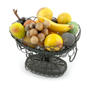 WIRE COMPOTE FILLED WITH STONE FRUIT 19th Century Compote height 8".