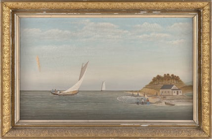 AMERICAN SCHOOL (Possibly New Bedford, Massachusetts, 19th Century), Coastal scene with net