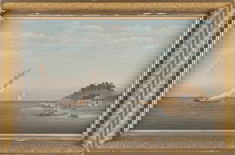 AMERICAN SCHOOL (Possibly New Bedford, Massachusetts, 19th Century), Coastal scene with net: AMERICAN SCHOOLPossibly New Bedford, Massachusetts, 19th CenturyCoastal scene with net gathering. Signed and dated lower left "B.S. Jenkins 1887".Oil on canvas, 18" x 30". Framed 23.5" x 35". Provenan