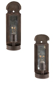 PAIR OF TIN WALL SCONCES WITH MIRRORED BACKPLATES 19th Century Heights 15". Widths 5".