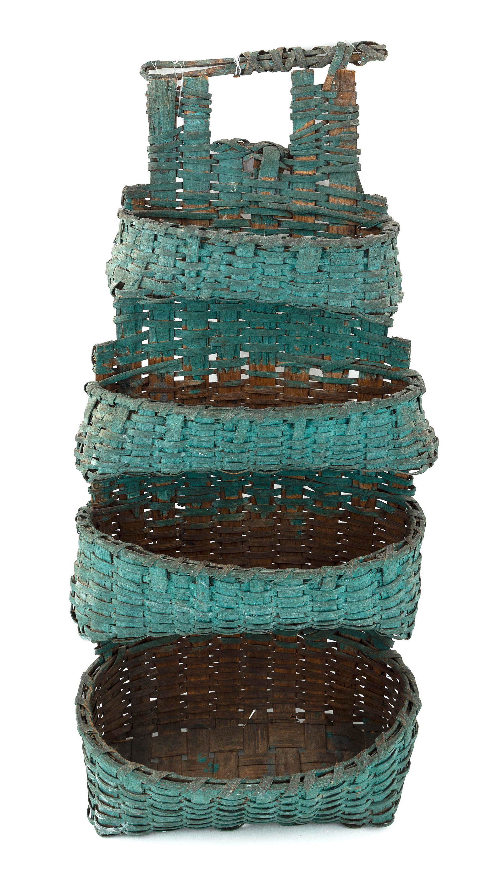 SPLINTWORK FOUR-TIER WALL POCKET 19th Century Height 25". Width 11.25". Depth 4.5". (1 of 3)