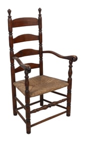 QUEEN ANNE LADDERBACK RUSH-SEAT ARMCHAIR America, Circa 1790-1810