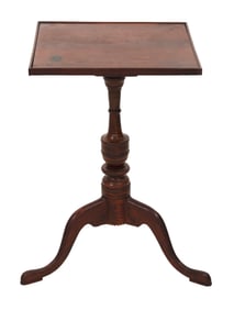 CHIPPENDALE CHERRY AND TIGER MAPLE CANDLESTAND Connecticut, Circa 1770-1790 Height 25.5". Top 16" x