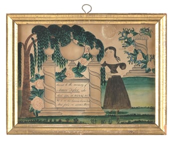 AMERICAN SCHOOL (Circa 1829,), Memorial "Sacred to the memory of Amos Tyler, Watercolor on paper, 6"