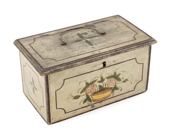 PAINT-DECORATED BOX New England, 19th Century Height 5". Width 9.75". Depth 5.25".