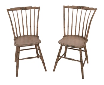 PAIR OF FEDERAL PAINT-DECORATED STEP-DOWN WINDSOR SIDE CHAIRS ATTRIBUTED TO DANIEL STEWART Maine,