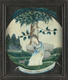 AMERICAN SCHOOL (Early 19th Century,), Memorial "Stern's Maria 1807"., Watercolor, 9.5" x 7.5"
