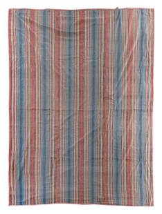 RARE SURVIVING INGRAIN CARPET America, 19th Century Approx. 10'0" x 12'0".: RARE SURVIVING INGRAIN CARPETAmerica, 19th CenturyRed, blue, yellow and brown stripes.Approx. 10'0" x 12'0". Provenance:The Collection of Martha Hamilton.