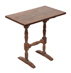 RARE DIMINUTIVE TRESTLE TABLE New England, 18th Century Height 23". Top 23.5" x 14.25".