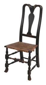 EBONIZED QUEEN ANNE RUSH-SEAT SIDE CHAIR 18th Century Back height 41". Seat height 18".