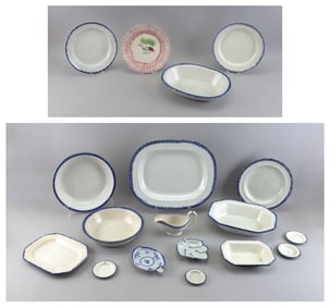 COLLECTION OF BLUE FEATHER-EDGE CREAMWARE Early 19th Century
