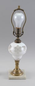CUT OVERLAY GLASS LAMP, PROBABLY SANDWICH Mid-19th Century Total height 17".