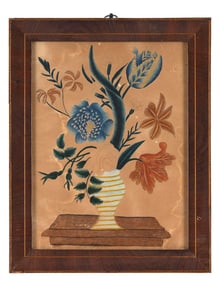 AMERICAN SCHOOL (Early 19th Century,), A vase of flowers on a tabletop., Mixed media on paper, 11.5"