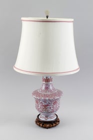 CHINESE FAMILLE ROSE PORCELAIN VASE 20th Century Total height 26.25".