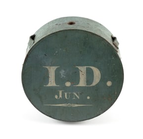 ELISHA (ELIJAH) BURR ROUND WOODEN CANTEEN Hingham, Massachusetts, 19th Century Diameter 7.25".