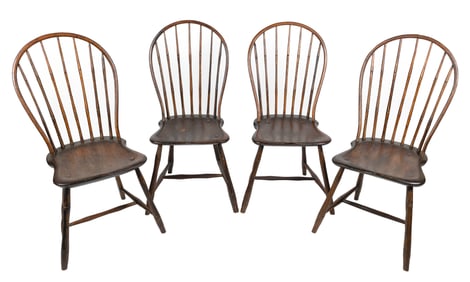 SET OF FOUR JACOB BEAL, JR. BOW-BACK WINDSOR CHAIRS Hingham, Massachusetts, Circa 1795-1805 Back