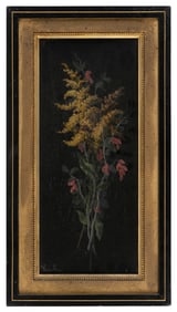 WALTER GAY (Massachusetts, 1856-1937), Still life of goldenrod and bleeding hearts., Oil on panel,