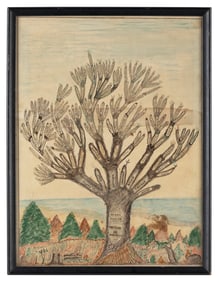 WATERCOLOR FAMILY TREE FOR JAMES WHITON Hingham, Massachusetts, 19th Century 15.25" x 11.25" sight.