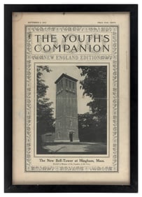 COVER OF "THE YOUTH'S COMPANION" FEATURING THE NEW BELL-TOWER IN HINGHAM 16" x 11" sight. Framed