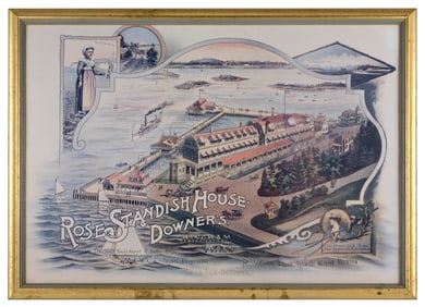 "ROSE STANDISH HOUSE" CHROMOLITHOGRAPH Circa 1890 20" x 28.5" sight. Framed 23" x 31".