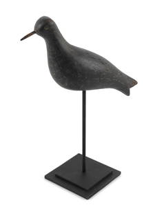 JOSEPH LINCOLN-TYPE GOLDEN PLOVER DECOY Hingham, Massachusetts, 19th Century Length 10". Includes: JOSEPH LINCOLN-TYPE GOLDEN PLOVER DECOYHingham, Massachusetts, 19th CenturyPainted eyes.Length 10". Includes iron stand. Provenance:The Peter and Judi Hersey Collection of Hingham, Massachusetts Histo