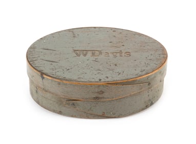 WILLIAM DAVIS PANTRY BOX CONTAINING FOUR LEAD FISHING LURES Hingham, Massachusetts, 19th Century