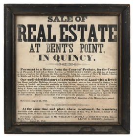 REAL ESTATE BROADSIDE OF PAUL REVERE INTEREST 11.75" x 11.25" sight. Framed 14.25" x 13.75".