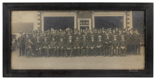 HINGHAM FIRE DEPARTMENT PHOTO Massachusetts, Circa 1918 11" x 24.75" sight. Framed 14" x 28".