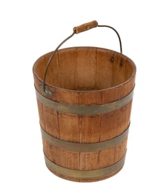 EXTREMELY RARE C. WILDER & SON BRASS-BOUND FIRE BUCKET Hingham, Massachusetts, Early 20th Century