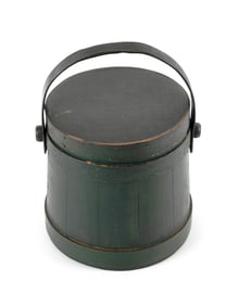 C. WILDER & SON GREEN PAINTED FIRKIN Hingham, Massachusetts, 19th Century Height 6". Diameter 5.75".