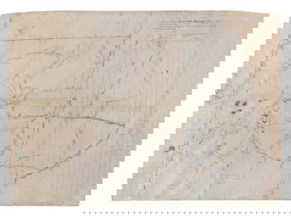 UNIQUE HAND-DRAWN MAP OF HINGHAM, BELIEVED TO BE MADE BY REUBEN HERSEY, JR. Hingham, Massachusetts,: UNIQUE HAND-DRAWN MAP OF HINGHAM, BELIEVED TO BE MADE BY REUBEN HERSEY, JR.Hingham, Massachusetts, Circa 1830Pen, ink and watercolor depiction of Hingham streets, hills, landmarks, churches, schools,
