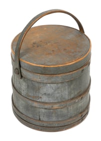 RARE AND IMPORTANT PETER HERSEY PAINTED FIRKIN Hingham, Massachusetts, Early 19th Century Height