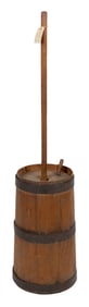 IRON-BANDED BUTTER CHURN WITH DASHER, STAMPED "M. BURNS" Hingham, Massachusetts, 19th Century Churn