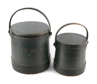 RARE SET OF TWO LEONARD GARDNER LABELED FIRKINS Hingham, Massachusetts, 19th Century Heights 10" and