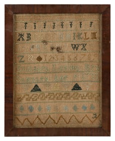 HISTORIC NEEDLEWORK SAMPLER WROUGHT BY ELIZABETH LORING Hingham, Massachusetts, Dated 1783 9" x 7"