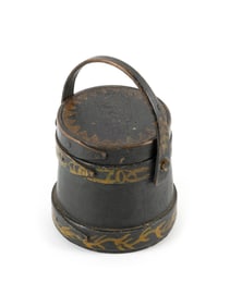 COTTON HERSEY MINIATURE PAINT-DECORATED FIRKIN Hingham, Massachusetts, 19th Century Height 2.5".