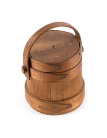COTTON HERSEY MINIATURE FIRKIN Hingham, Massachusetts, 19th Century Height 2.5". Diameter 2.25".