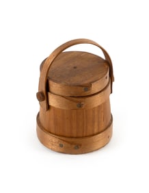 COTTON HERSEY MINIATURE FIRKIN Hingham, Massachusetts, 19th Century Height 2.5". Diameter 2".