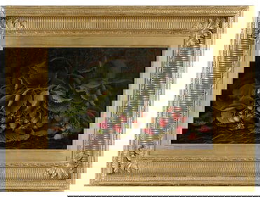 WALLACE CORTHELL (Boston/Hingham, Massachusetts, 19th Century), Still life of strawberries., Oil on