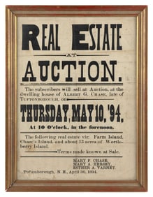 "REAL ESTATE AT AUCTION" BROADSIDE 15.5" x 11.5" sight. Framed 17.75" x 13.75".