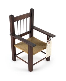 LORING HERSEY CUSHING MINIATURE RUSH-SEAT ARMCHAIR Hingham, Massachusetts, Early 20th Century Back