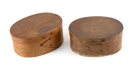 TWO BELA FRENCH HERSEY PANTRY BOXES Hingham, Massachusetts, 19th Century Heights 2.75". Lengths
