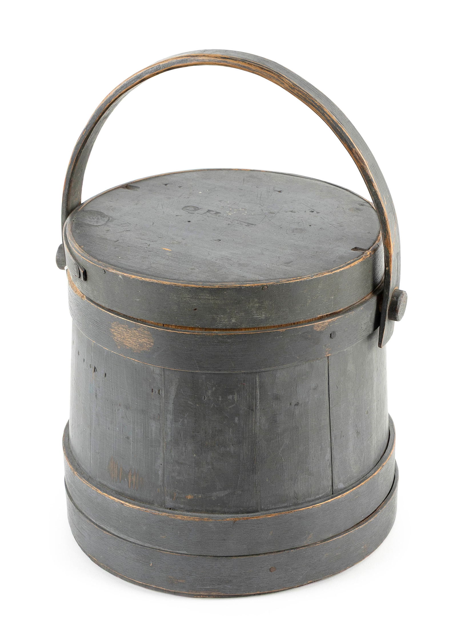 QUINCY HERSEY BLUE-GRAY PAINTED FIRKIN Hingham, Massachusetts, 19th Century Height 9.25". Diameter (1 of 5)