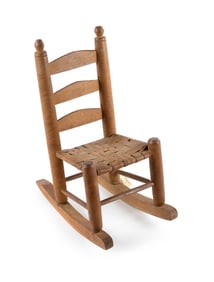 C.A. WELLINGTON DOLL'S LADDERBACK CHAIR Early 20th Century Back height 13.5". Seat height 6".