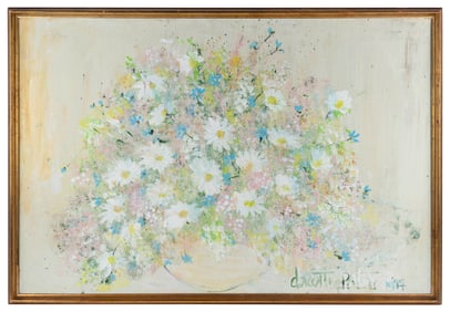 DOROTHY ROSE PALMER (Massachusetts, d. 2021), Floral still life., Oil on canvas, 30" x 44". Framed