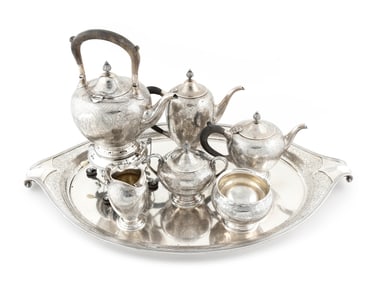 GORHAM MFG. CO. STERLING SILVER SEVEN-PIECE TEA SET Providence, Rhode Island, Circa 1910-1914