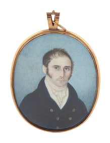 ATTRIBUTED TO LAMQUA (China, Active 1805-1830), Miniature portrait of a sea captain., Watercolor, 3"