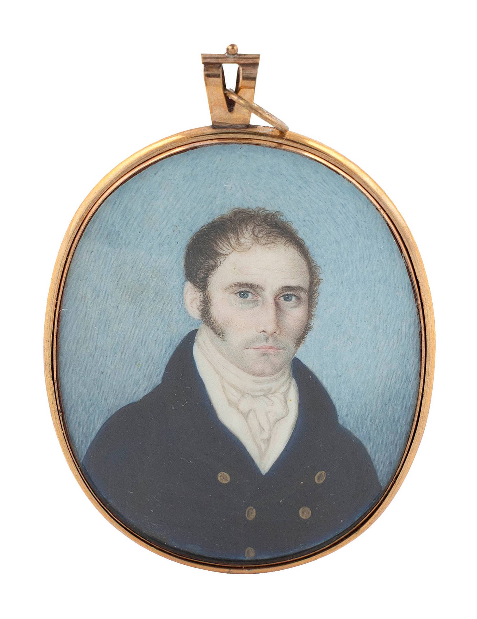 ATTRIBUTED TO LAMQUA (China, Active 1805-1830), Miniature portrait of a sea captain., Watercolor, 3\"