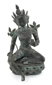 AYUTTHAYA-STYLE THAI BRONZE FIGURE OF BUDDHA 17th/18th Century Total height 23".